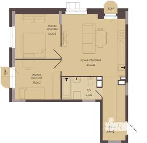 2-к квартира, строящийся дом, 61м2, 3/8 этаж