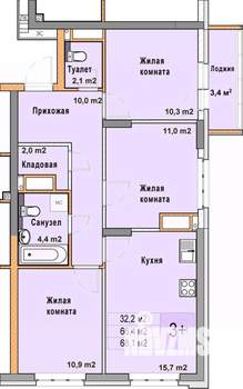 3-к квартира, вторичка, 68м2, 22/25 этаж