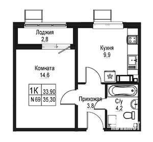 1-к квартира, строящийся дом, 33м2, 10/10 этаж