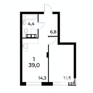 1-к квартира, вторичка, 39м2, 5/19 этаж