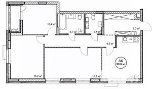3-к квартира, строящийся дом, 93м2, 6/14 этаж