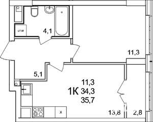 1-к квартира, вторичка, 36м2, 3/25 этаж