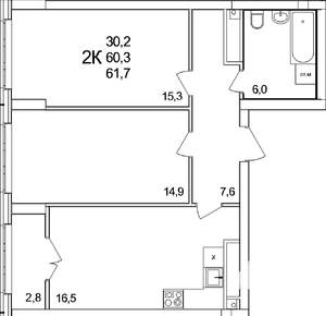 2-к квартира, вторичка, 62м2, 15/25 этаж
