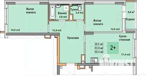 2-к квартира, вторичка, 65м2, 4/25 этаж