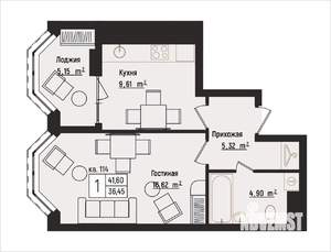 1-к квартира, вторичка, 42м2, 14/15 этаж
