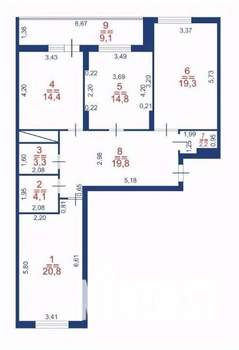 3-к квартира, строящийся дом, 108м2, 22/25 этаж