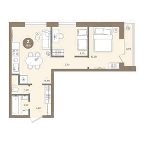 2-к квартира, вторичка, 48м2, 2/18 этаж