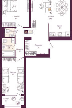 3-к квартира, вторичка, 82м2, 7/19 этаж