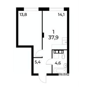 1-к квартира, вторичка, 38м2, 14/19 этаж