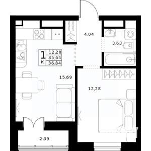 1-к квартира, вторичка, 37м2, 21/24 этаж