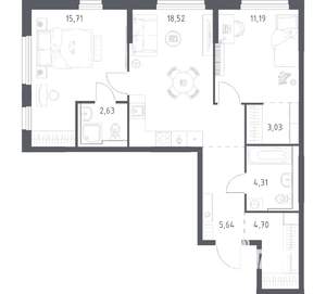 2-к квартира, вторичка, 66м2, 2/21 этаж