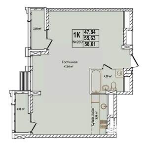 1-к квартира, вторичка, 59м2, 12/16 этаж