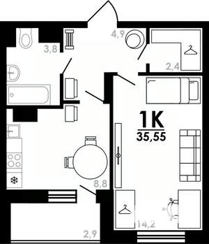 1-к квартира, вторичка, 36м2, 13/25 этаж