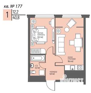 1-к квартира, вторичка, 41м2, 17/25 этаж