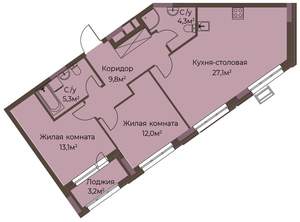 2-к квартира, вторичка, 73м2, 2/12 этаж