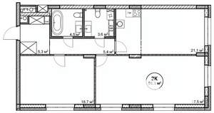 2-к квартира, вторичка, 86м2, 3/14 этаж