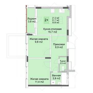 2-к квартира, вторичка, 54м2, 2/10 этаж