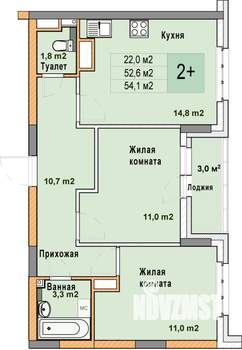 2-к квартира, вторичка, 54м2, 17/25 этаж