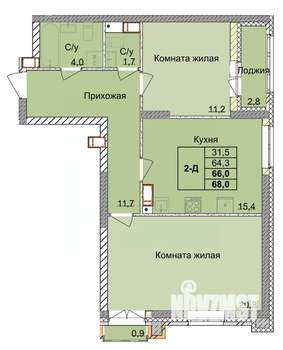 2-к квартира, вторичка, 66м2, 7/18 этаж