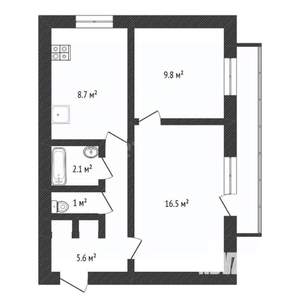 2-к квартира, вторичка, 44м2, 1/9 этаж