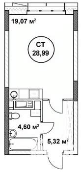 Студия квартира, вторичка, 29м2, 12/22 этаж