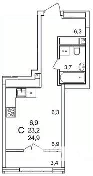 Студия квартира, строящийся дом, 25м2, 23/25 этаж