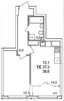 1-к квартира, строящийся дом, 39м2, 7/25 этаж