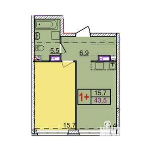 1-к квартира, вторичка, 44м2, 11/18 этаж