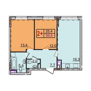 2-к квартира, строящийся дом, 60м2, 4/18 этаж