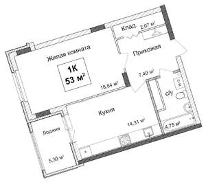 1-к квартира, строящийся дом, 53м2, 10/17 этаж