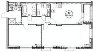 2-к квартира, вторичка, 85м2, 12/14 этаж