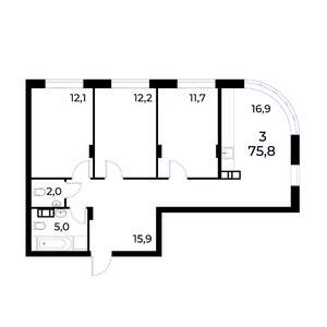 3-к квартира, вторичка, 76м2, 11/19 этаж