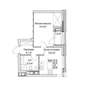 Студия квартира, строящийся дом, 35м2, 5/9 этаж