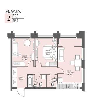 2-к квартира, вторичка, 62м2, 15/20 этаж