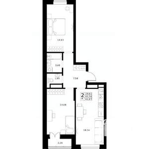 2-к квартира, строящийся дом, 62м2, 18/24 этаж