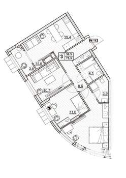 3-к квартира, вторичка, 75м2, 22/24 этаж