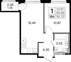 1-к квартира, вторичка, 36м2, 5/9 этаж