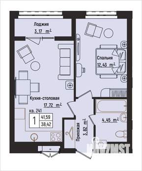 1-к квартира, вторичка, 42м2, 15/15 этаж