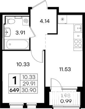 1-к квартира, вторичка, 31м2, 4/9 этаж
