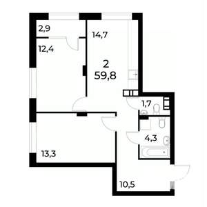 2-к квартира, вторичка, 59м2, 14/19 этаж