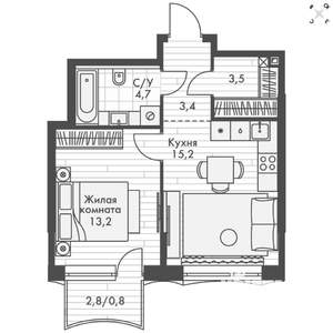 Студия квартира, вторичка, 41м2, 6/16 этаж