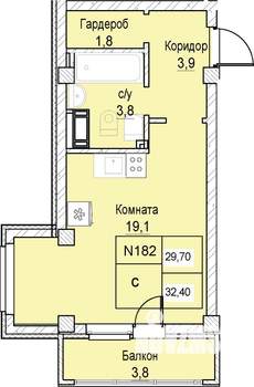 1-к квартира, вторичка, 30м2, 8/12 этаж