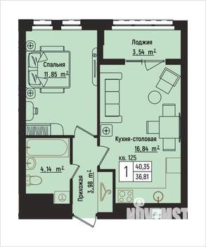 1-к квартира, вторичка, 40м2, 15/15 этаж