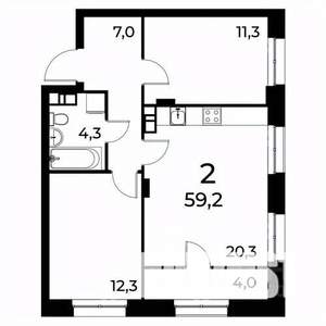 2-к квартира, вторичка, 60м2, 2/20 этаж