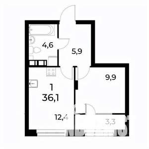 1-к квартира, сданный дом, 36м2, 8/8 этаж