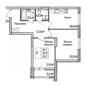 2-к квартира, вторичка, 53м2, 25/25 этаж