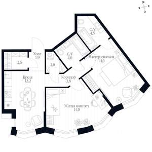 2-к квартира, вторичка, 61м2, 5/20 этаж
