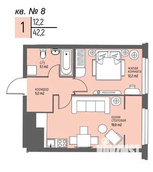 1-к квартира, вторичка, 42м2, 2/25 этаж