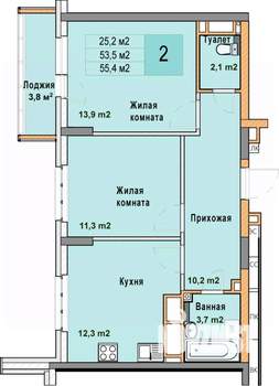 2-к квартира, вторичка, 55м2, 24/25 этаж
