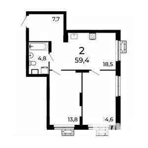 2-к квартира, вторичка, 59м2, 10/19 этаж